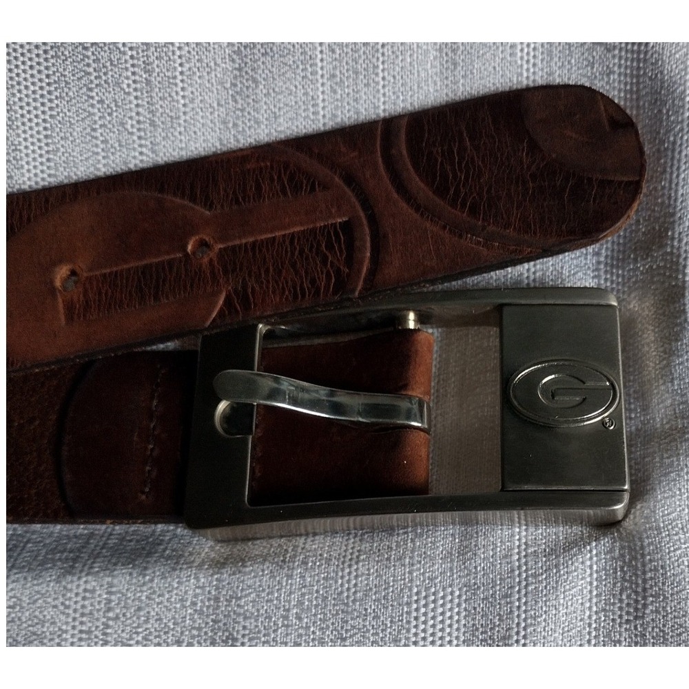 UGA Georgia Bulldogs Eagles Wings Leather Belt Men's Size 30 Brown Vintage - Picture 3 of 3